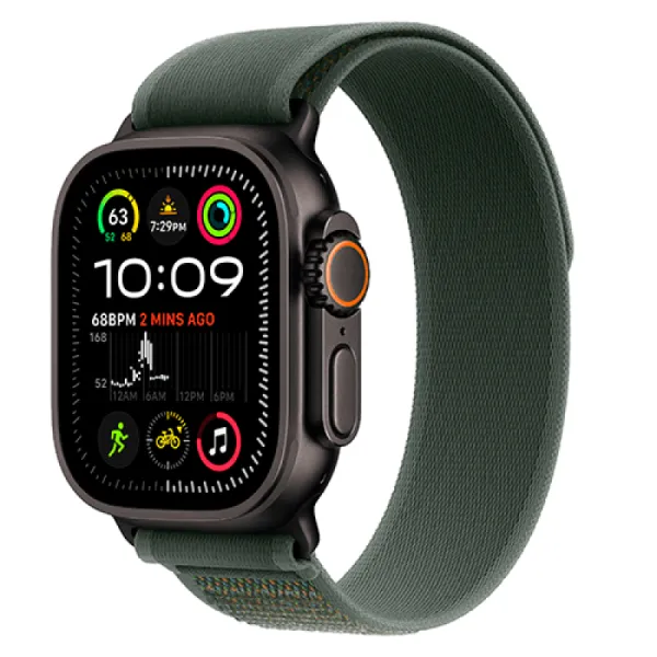 Apple Watch Series Ultra 2 49mm Black Titanium Case with Green Trail Loop M/L